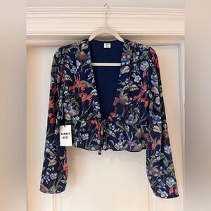 Sunday Best Navy Floral Wrap Blouse